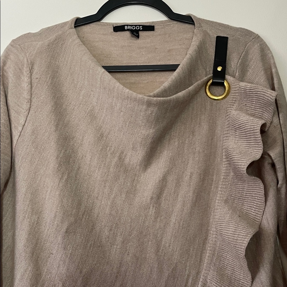 BRIGGS|Light Taupe Ruffle Shawl Sweater with Buckle Detail|Small|EUC - Picture 3 of 13